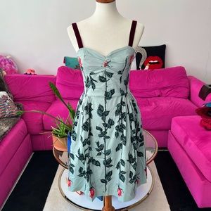 Very Rare, Vintage Betsey Johnson Light Blue Sweetheart Dress With Rose Print.